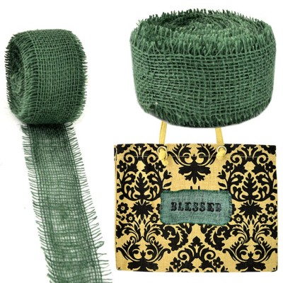 GE-12GRN - DARK GREEN BURLAP JUTE RIBBON - 10 Meters X 2"